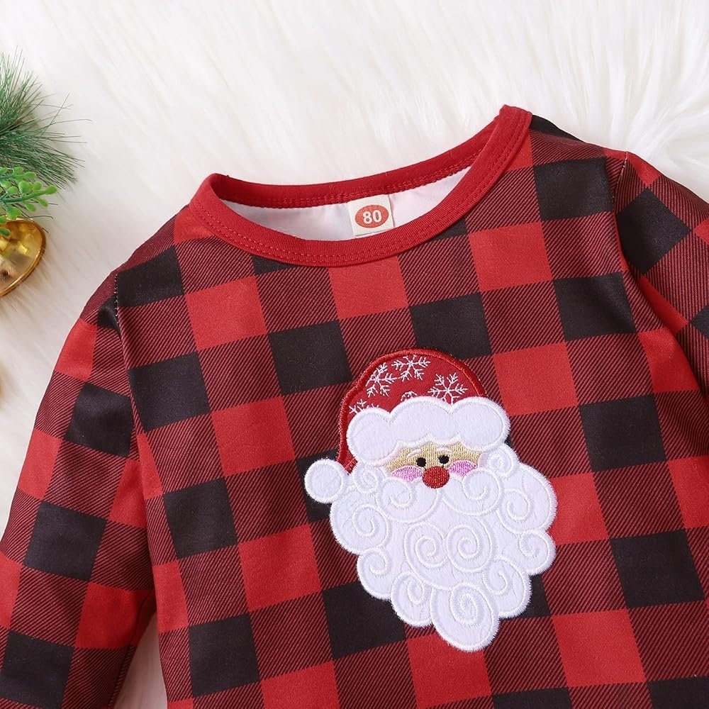 Red Plaid Santa Outfit with Black Leggings - Picture 2 of 7